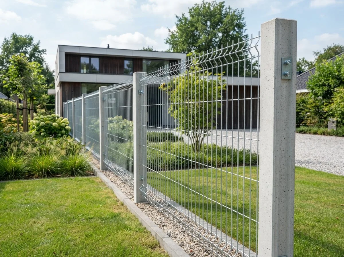 Ogrodzenie panelowe ze słupkami i podmurówką